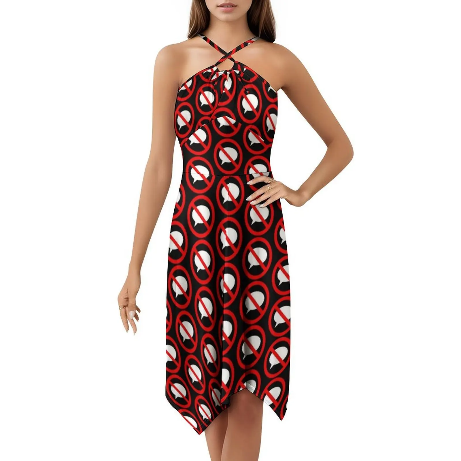 فستان بوهيمي بدون أكمام من لا تتحدث، فستان متعدد الطباعات لحفلات العطلات على الشاطئ، صامت لا يتحدث، يتعلم الاستماع إلى الفستان