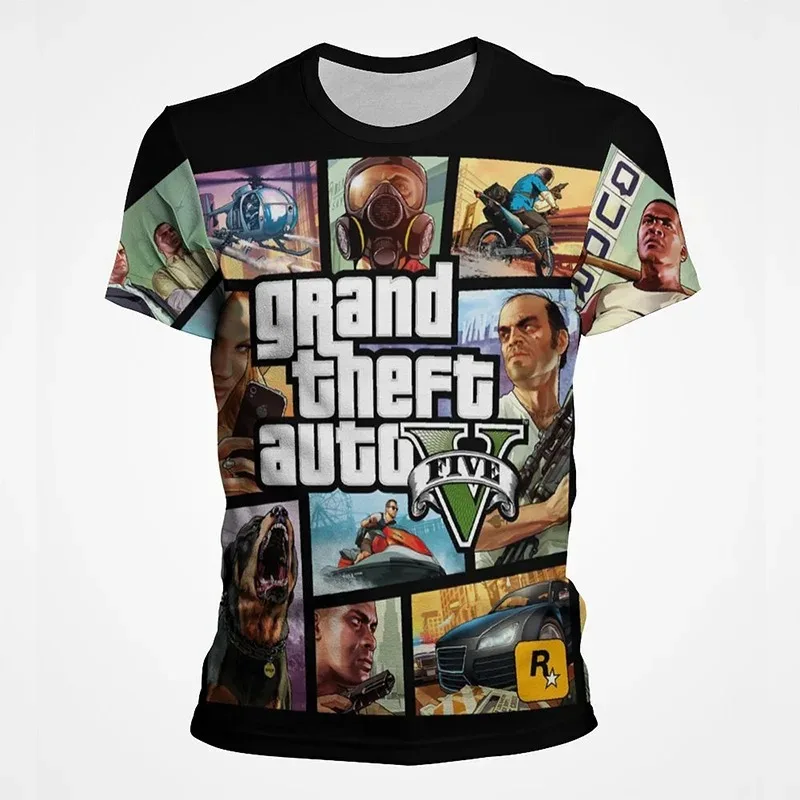 

Мужская одежда с 3D принтом GTA Game Round Neck Y2k Trend Футболка унисекс для отдыха и стильная летняя уличная уличная футболка с короткими рукавами
