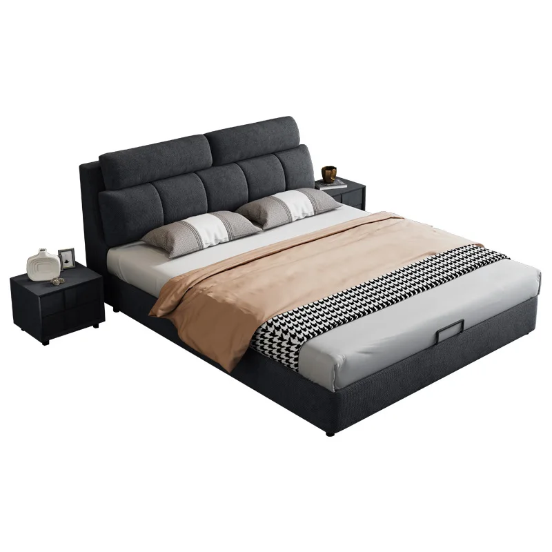 

Technology cloth bed, modern simple storage bed, solid wood double