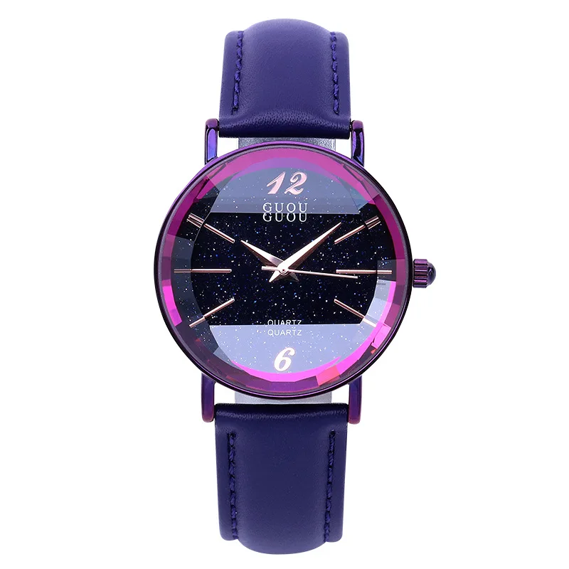 Fashion Guou Top Brand Women's Starry Sky Quartz Ins Wind Internet Celebrity Same Waterproof Genuine Leather Belt Wrist Watches