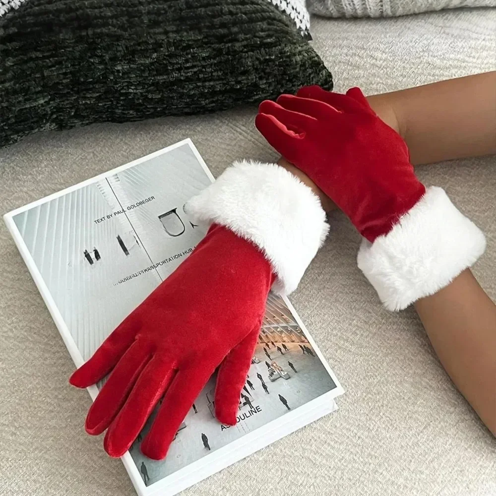 

Christmas Party Etiquette Performance Gloves Womens Velvet Winter Warm Short Gloves Cycling Driving Running Outdoor Activities