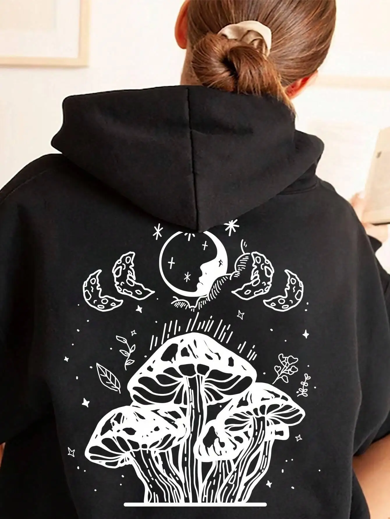 A Day Of Sketching Mushrooms With Simple Strokes Womens Hoodies Autumn Oversize Hoodie Cool Hoody Street Loose Sportswears