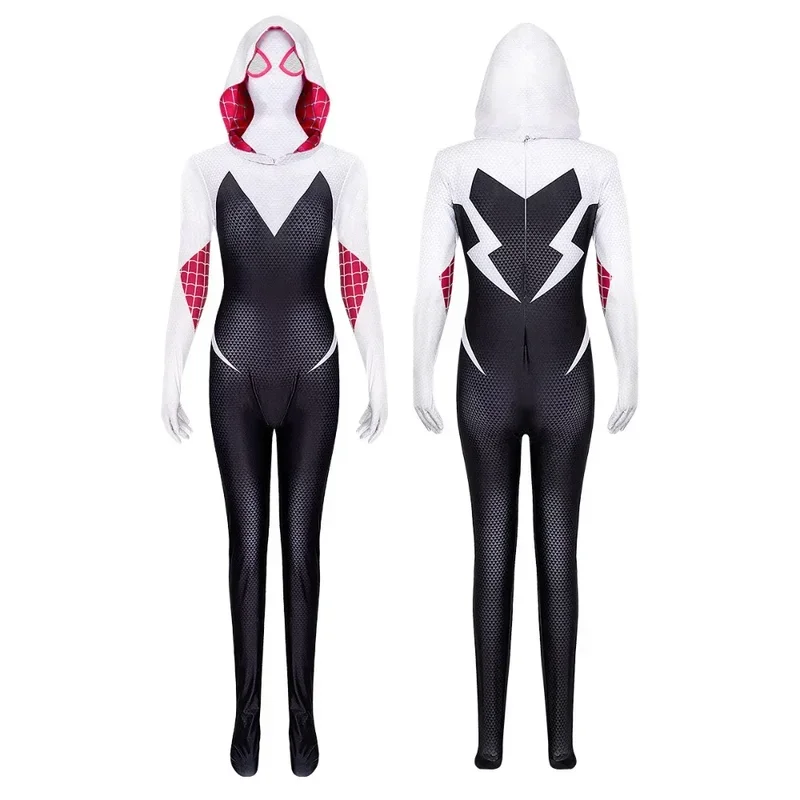SN60 Adults Kids Gwen Stacy Cosplay Costume Superhero Zentai Jumpsuit Female Girls Woman Full Bodysuit1 @ j $