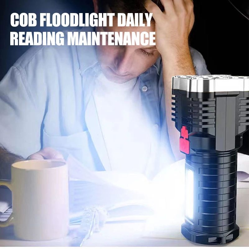 5LED مصابيح كاشفة بلمبات LED عالية الطاقة قابلة للشحن أضواء التخييم مع ضوء جانبي 3 أوضاع الإضاءة للتخييم والمغامرة في الهواء الطلق