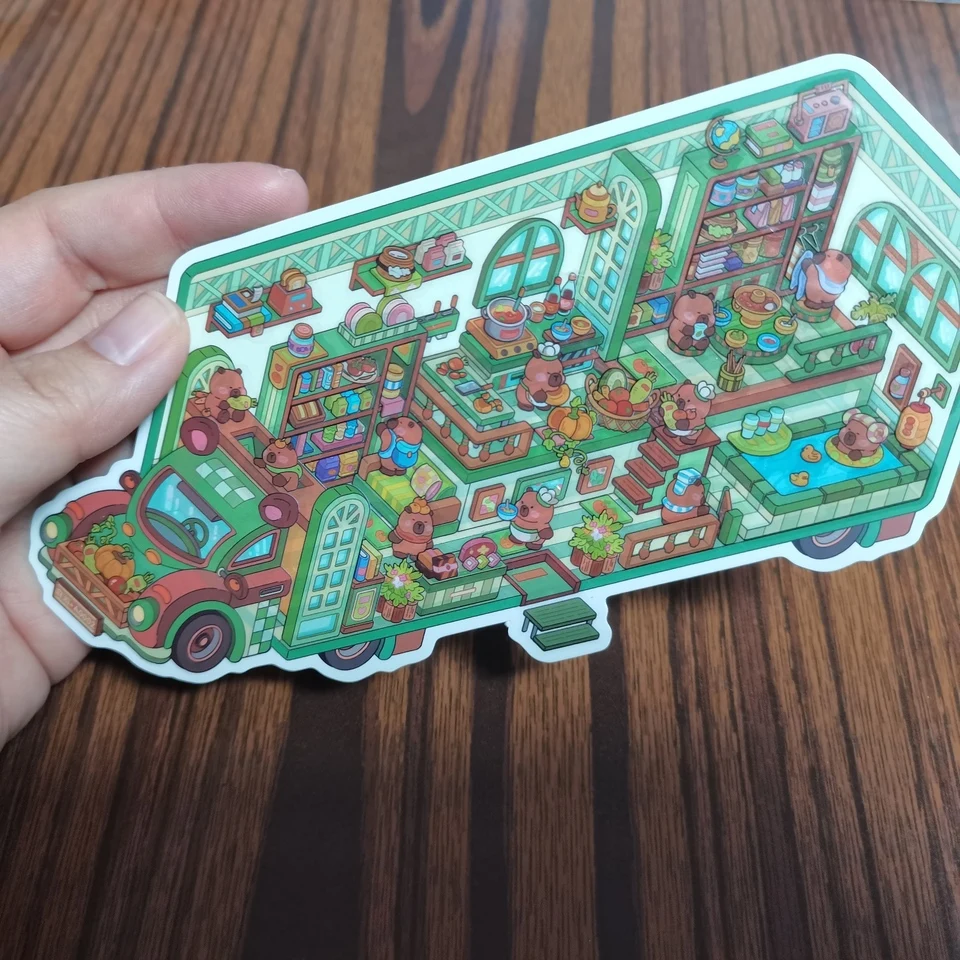 Creative PET Motor Home Landscape Sticker 2.5D Effect DIY Handmade Pasting Stacking Decal Miniatures Scene Sticker