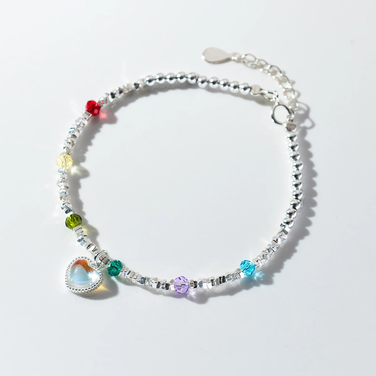 MODIAN 925 Sterling Silver Rainbow Color Crystal Beads Bracelet Charm Heart Moonstone Link Chain Bracelets For Women Jewelry image 5