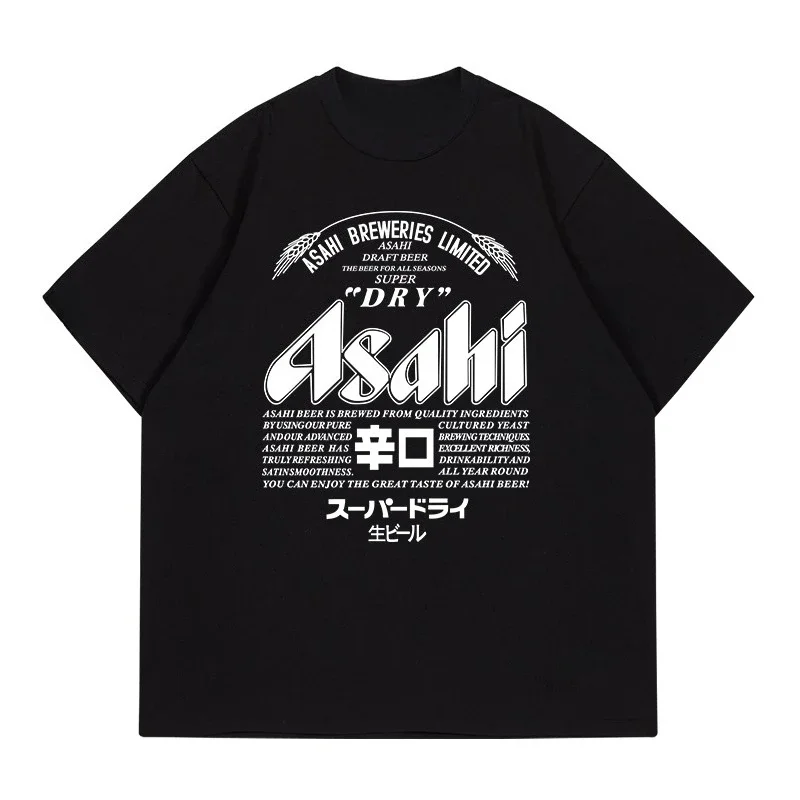 2025 Nuevo estilo 2025 Asahi Camiseta de mujer con estampado de cerveza para hombres y mujeres, 100% algodón puro con estampado retro americano