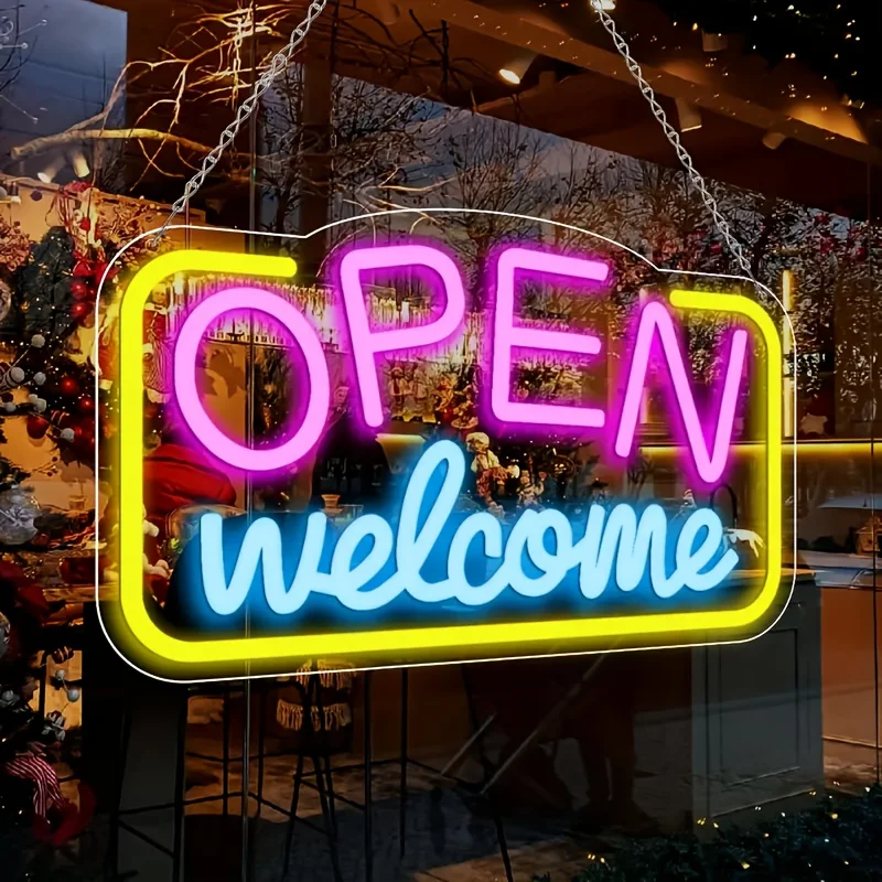 

Многоцветная светодиодная неоновая вывеска "OPEN WELCOME" - питание от USB, с выключателем, идеально подходит для баров, кафе, витрин магазинов