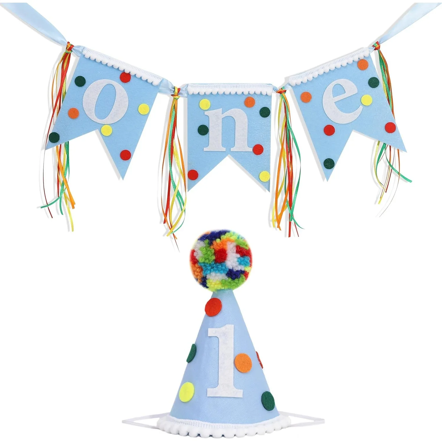 Rainbow Polka Dot High Chair Banner & Hat , One First Birthday Decorations,1st Birthday Hat,Colorful Party Decor Photo Props
