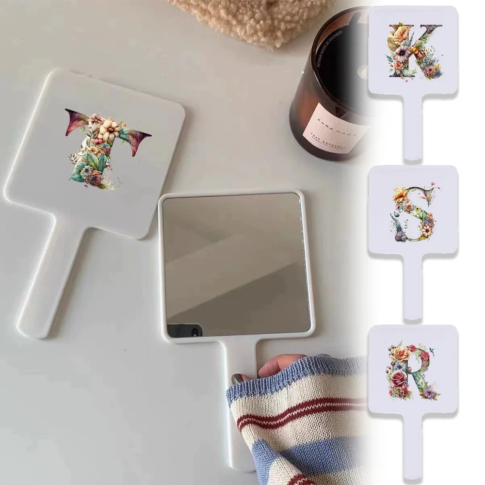 

1pc Square Portable Vanity Mirror With Lightweight Design Perfect For Home Salon Use Makeup Tool Initial Name 26 Letters Pattern
