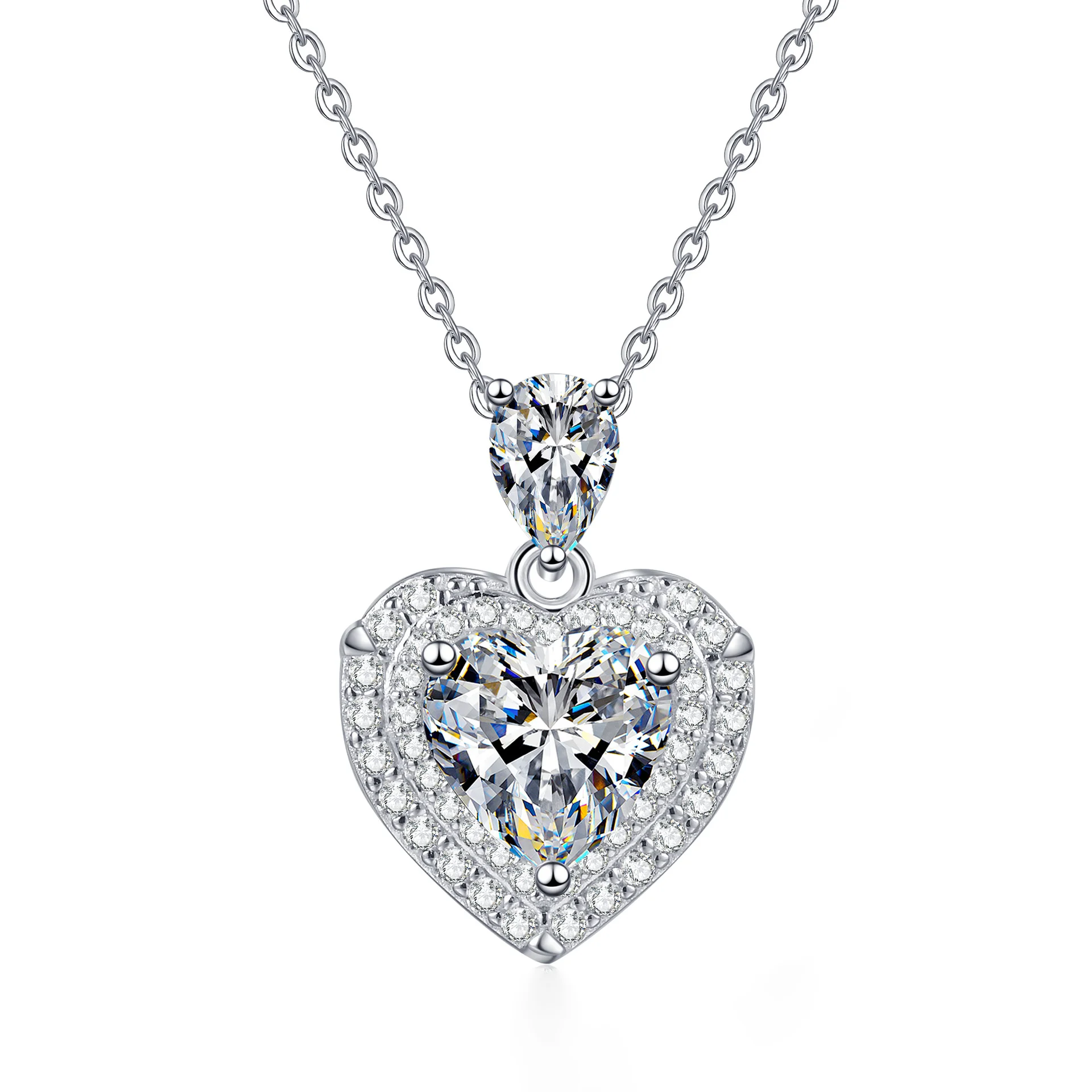 

S925 pure silver moissanite necklace for women, heart-shaped pendant, sweet and cute, exquisite and light luxury, perfect gift