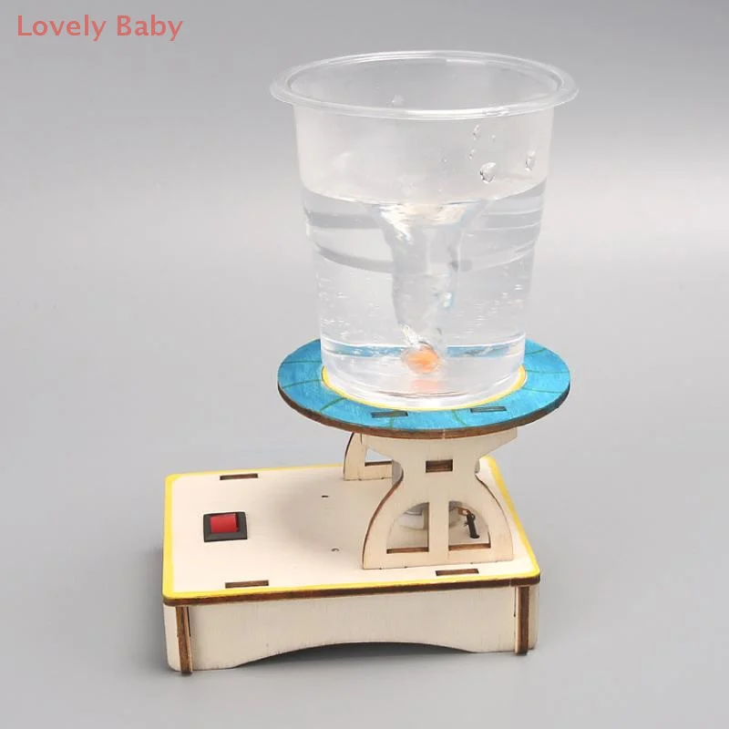 1 Set Water Tornado Swirl Maker Wooden Puzzle Novelty Science Experiment Project Gifts For Children DIY Electric Science Toys