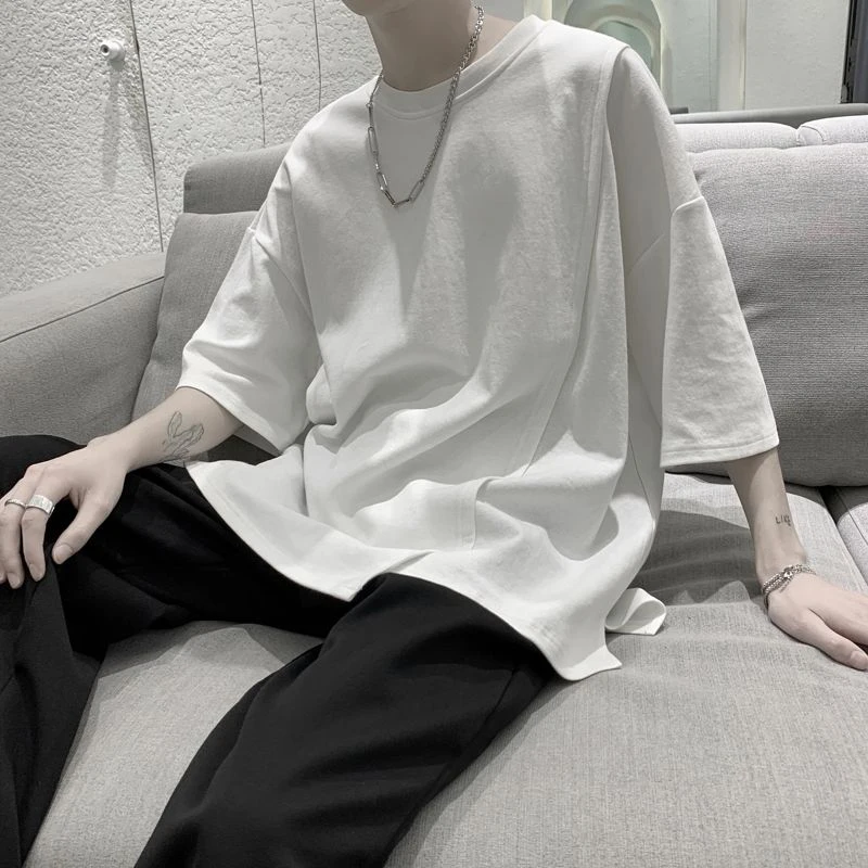 Asymmetrical Side Slit Men O Neck Short Sleeve Streetwear 2022 Summer Loose Fashion Cool T Shirt Casual Harajuku Oversized Tops