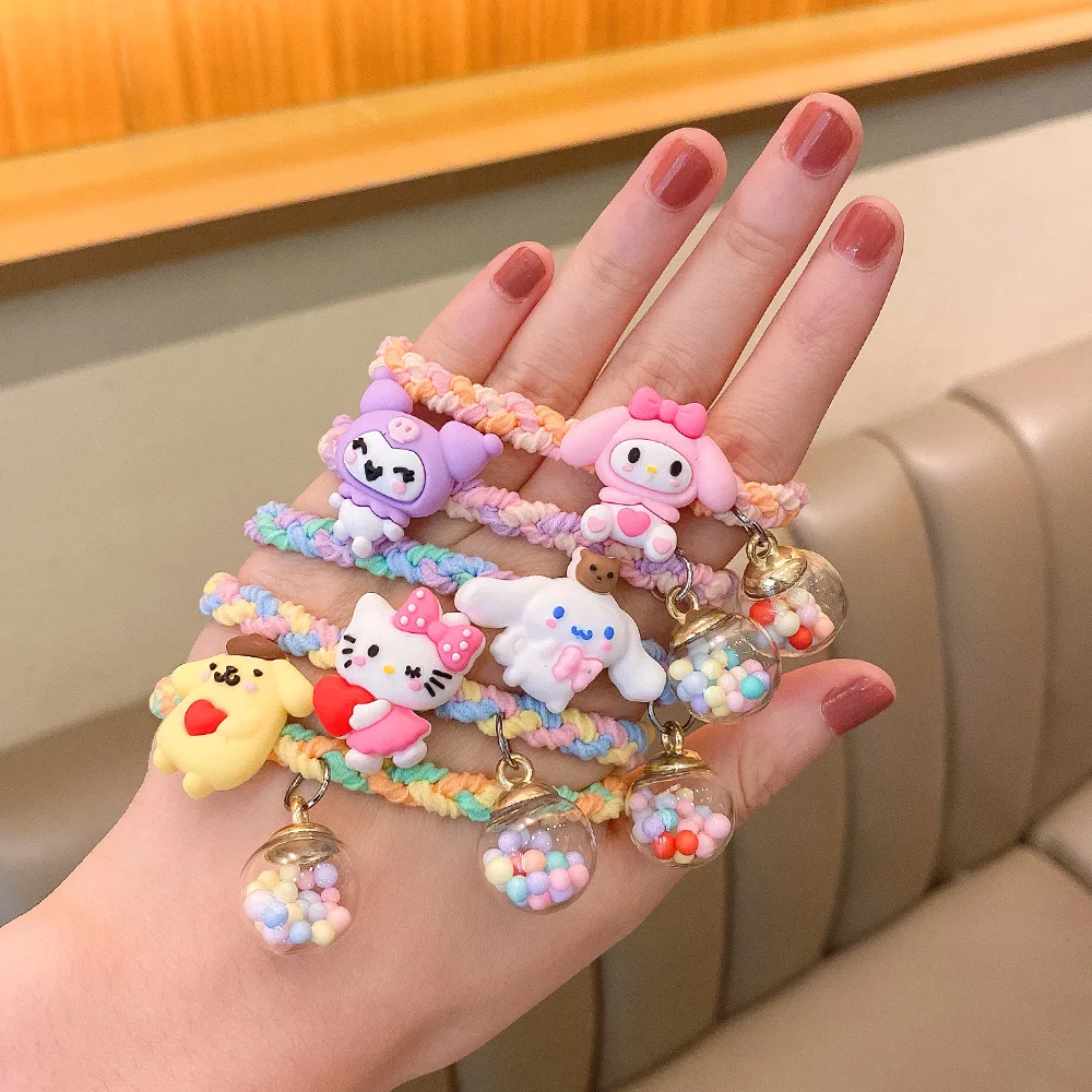 Sanrio-Hello Kittyanime, 5 piezas, Círculo de pelo Kawaii, dibujos animados, cuerda para el pelo para niños, accesorios para la cabeza de goma, regalos para niñas