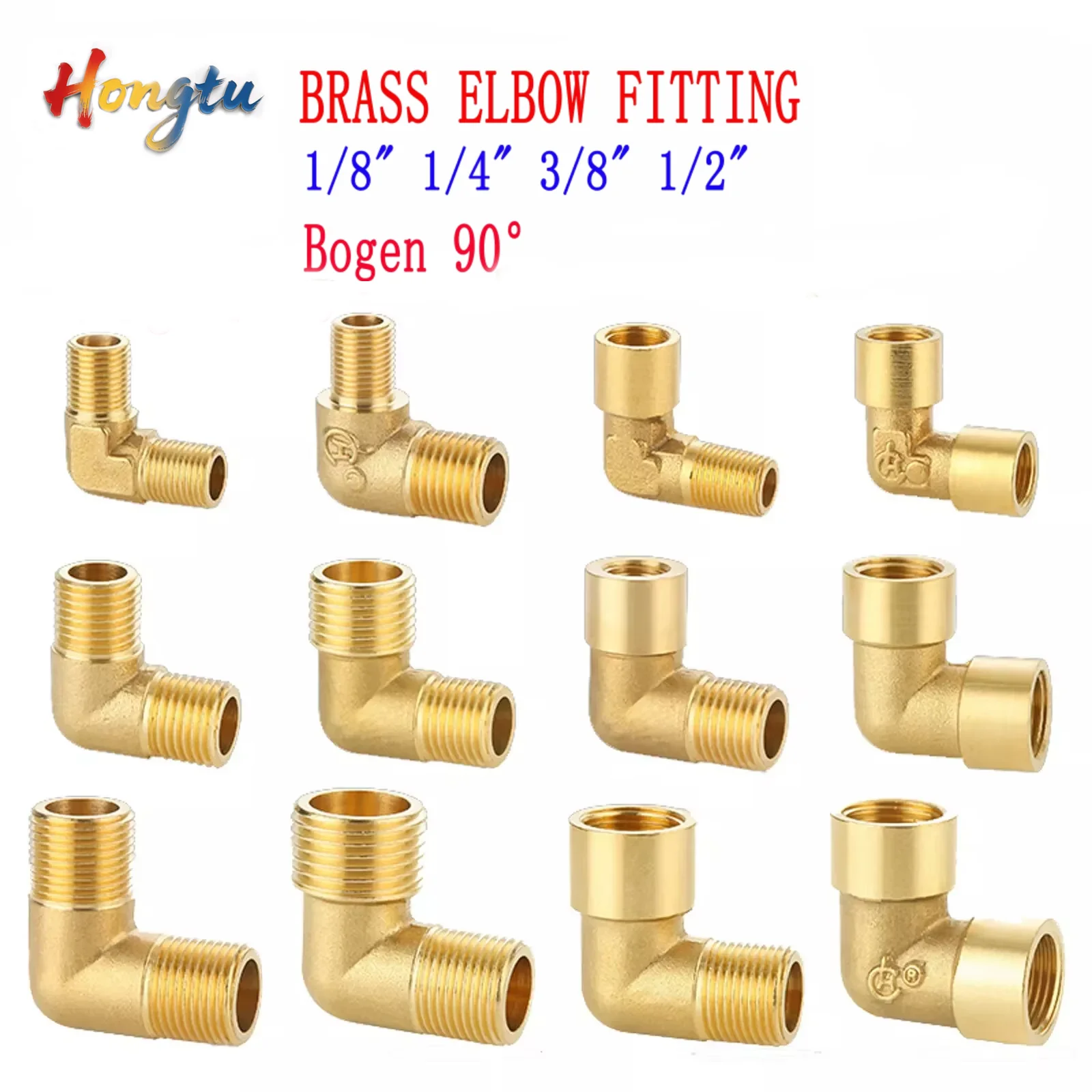

1/8" to 1/2" BSP Brass Elbow Pipe Coupler - 90 Degree, Female/Male Thread, Suitable for Water Fuel Copper Pipe Systems
