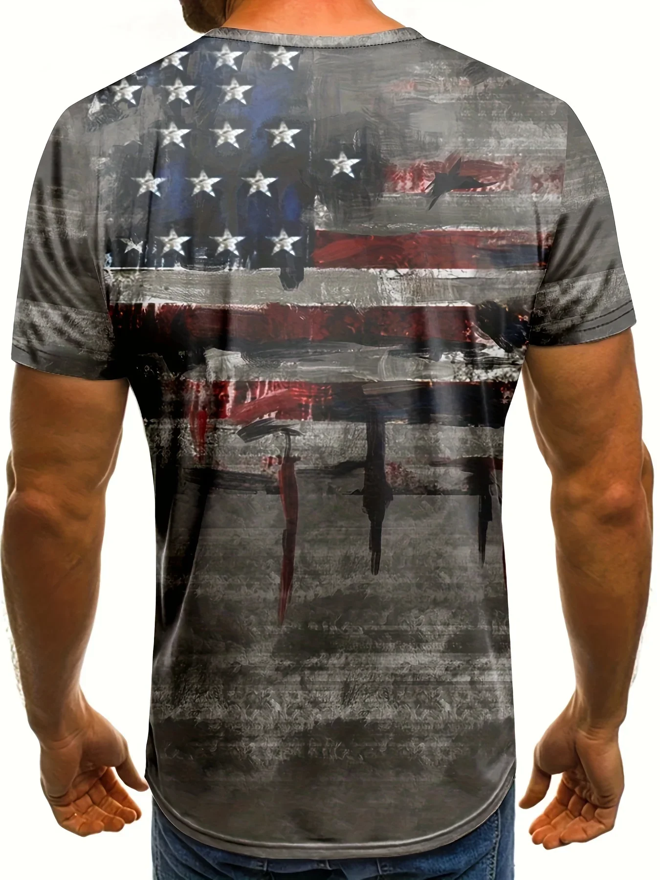 2024 Summer New Fashion Vintage T-shirt American Flag Stripes 3D Printed Harajuku Street Top Summer Sports Men\'s Clothing Short