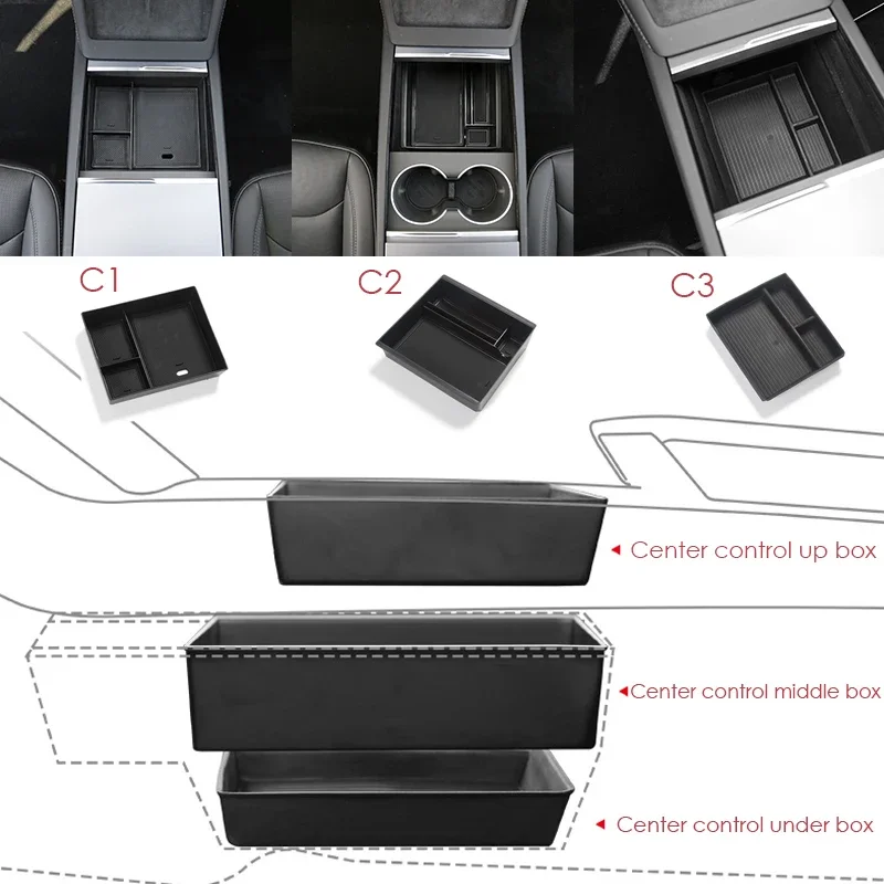 Center Console Armrest Storage Box, Estiva e arrumação Acessórios para Tesla Model 3 Highland, 2024