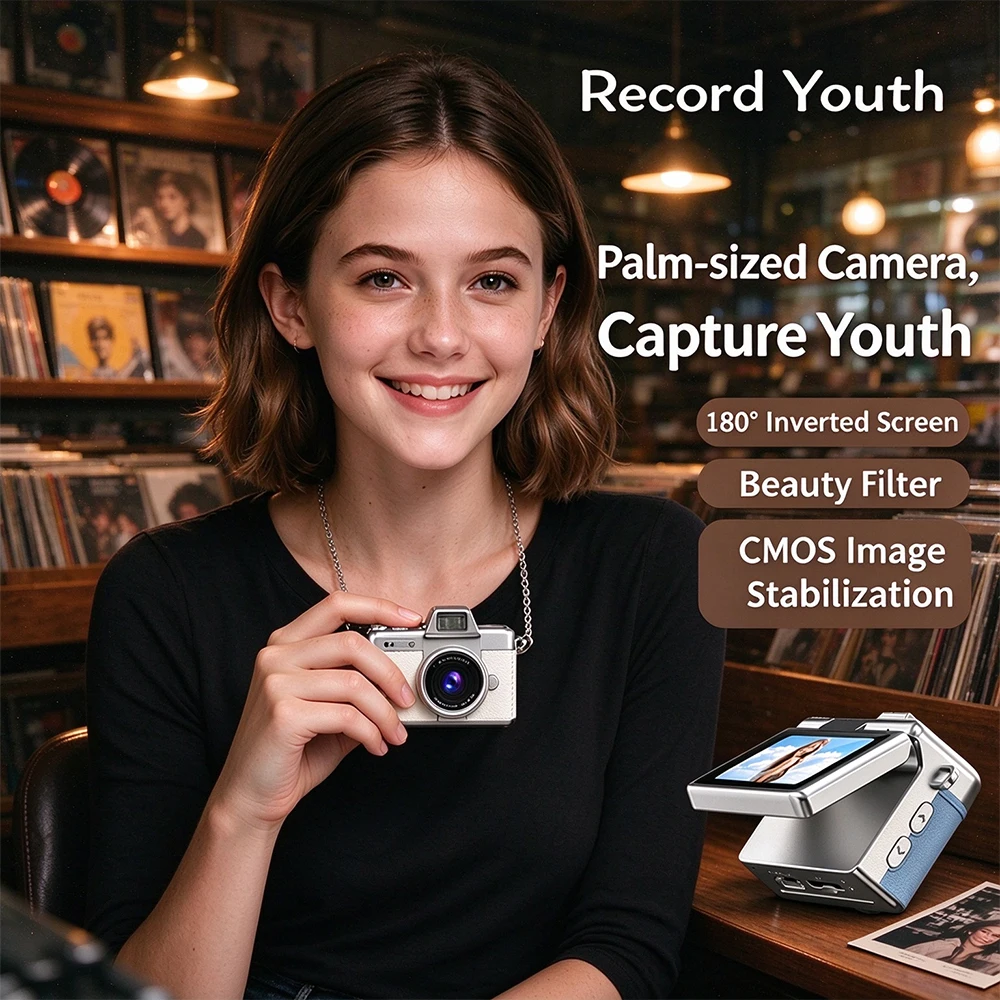 Mini Retro Digital Camera Portable Lightweight Small Camera With Beauty Filter HD Photo Video Recorder For Kids Gift