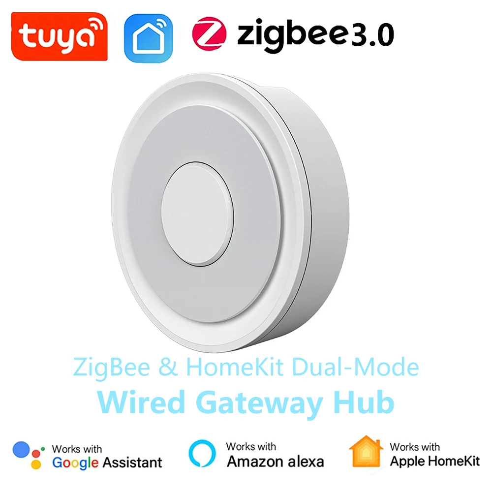 

Tuya ZigBee3.0 and HomeKit Dual Mode Wired Gateway Smart Home Net Bridge Home Control System Work With Siri Alexa Google Home