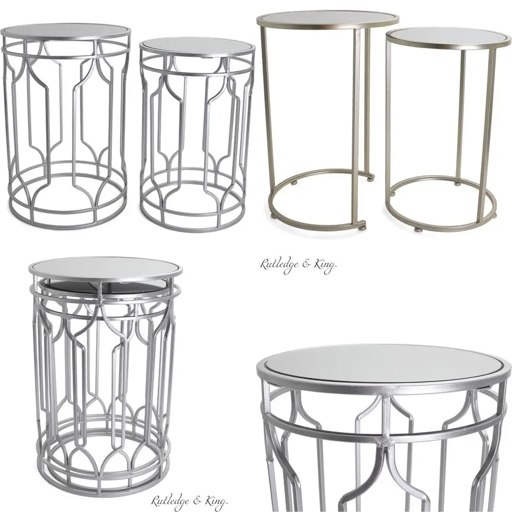 

Rutledge и King Alexander Серебряные зеркальные круглые торцевые столики, набор из 2 шт.