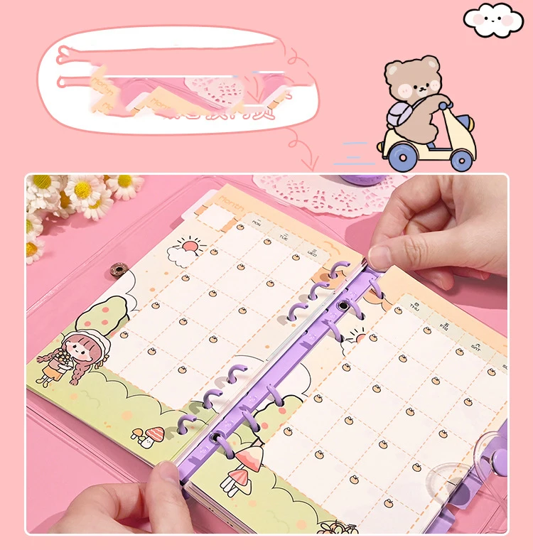 CHEN LIN Cute Girl INS Coil Detachable Notebook Hand Ledger Notepad Cartoon Kawaii Girls Journal for Student Portable Notebook