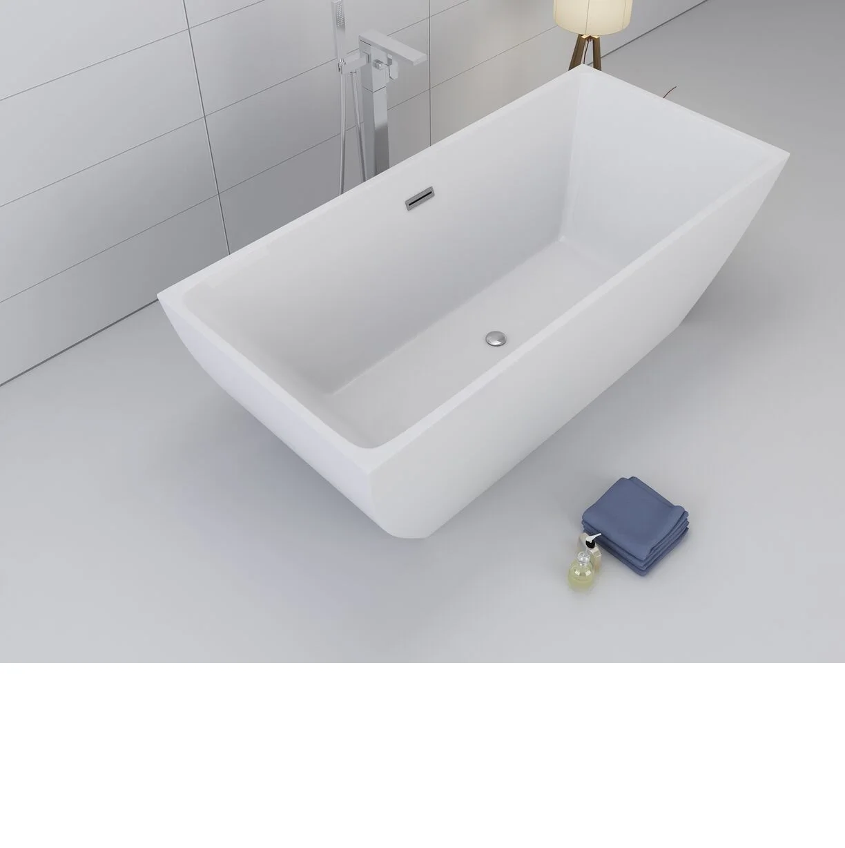 White Acrylic Freestanding Soaking Bathtub with Drainer Luxury Square Shape for Indoor Bathroom Use - Image 6