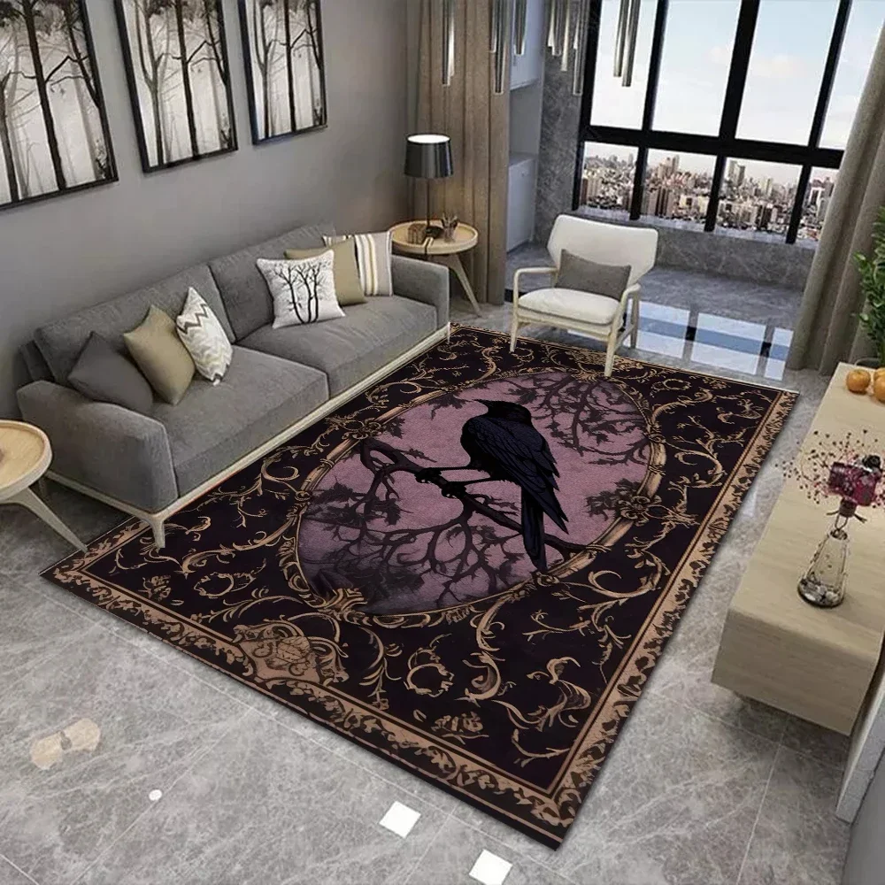 Gothic Raven Rug Symbols Dark Academia Rug Black Cool Satanic Carpet Home Bedroom Decorative Rug Floor Entrance Mat