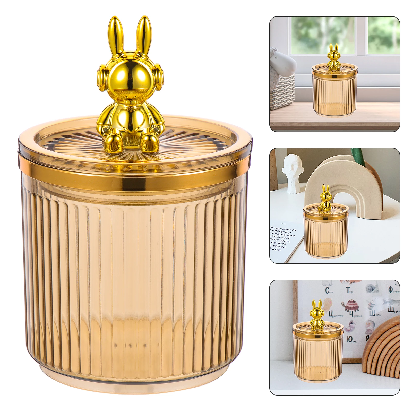 

Space Rabbit Storage Tank Decorative Canister Kitchen Jars Cotton Pad Small Items with Lid Acrylic Candy Lids Home