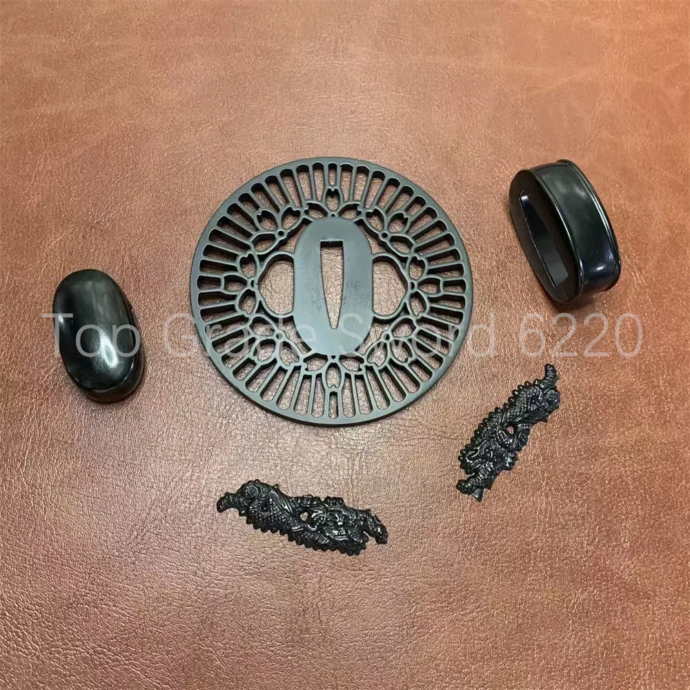 Nice Black Steel Iron Tsuba Handguard Guard Alloy Fuchi Kashira Menuki For Real Japanese Samurai Katana Tanto Sword Fittings