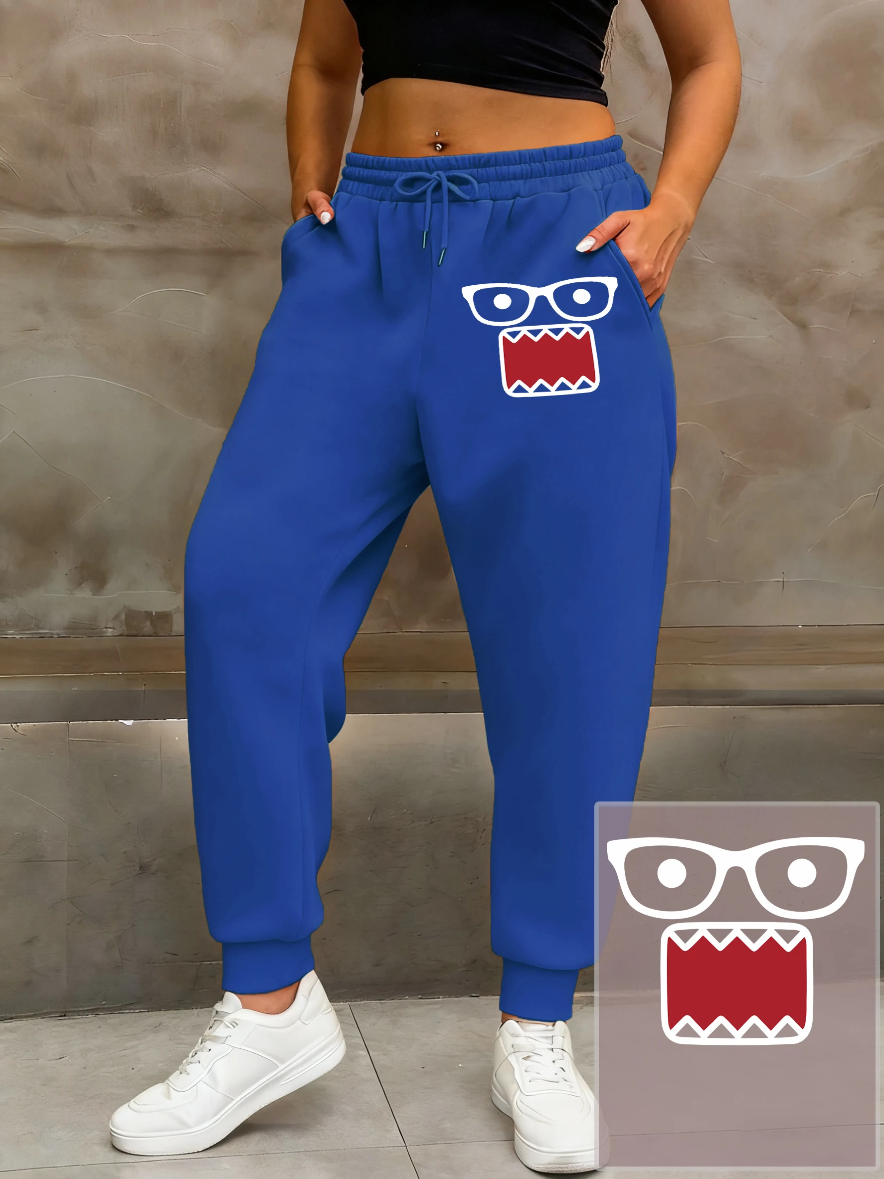Cute Monster Face Glasses Print Women'S Sweatpant Comfortable Fleece Trouser Unisex Hip Hop Autumn Jogging Pant Sport Long Pants