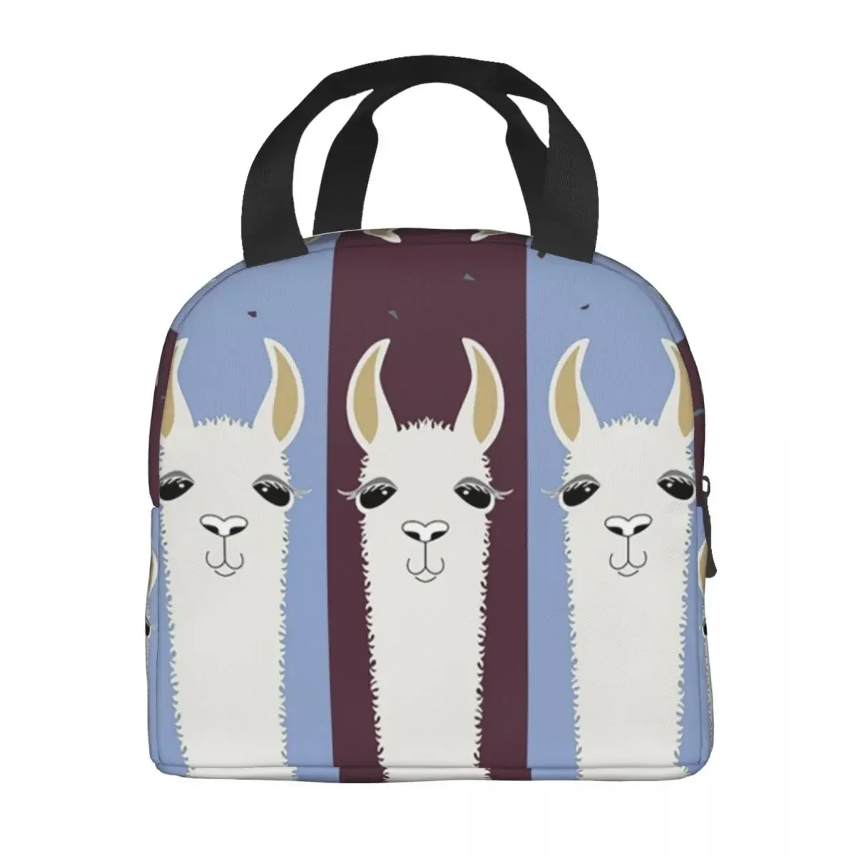 Custom Llama And Alpacas Stripes Lunch Bag Women Cooler Thermal Insulated Lunch Box for Children School