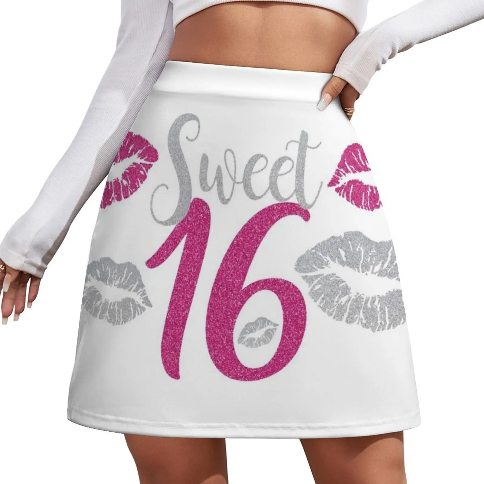

Sweet Sixteen 16 Birthday Glitter Lips Typography Mini Skirt cosplay Women's clothing Evening dresses skirt for women