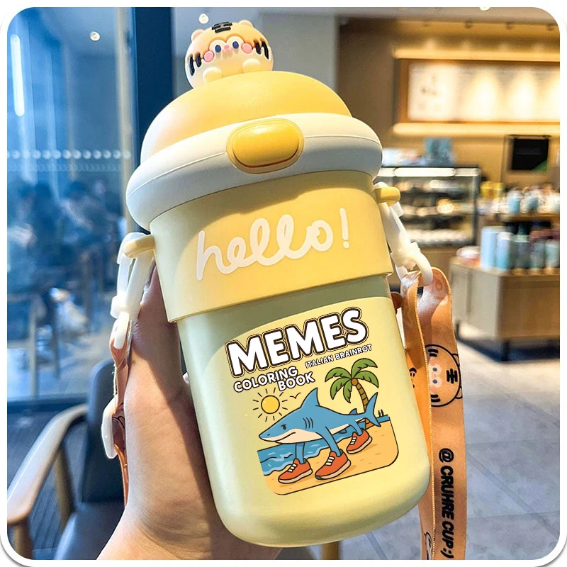 

500ml Italian Brainrot Strap Water Cup Large Capacity Portable Water Cup Adjustable Strap Water Cup Children's Birthday Gift