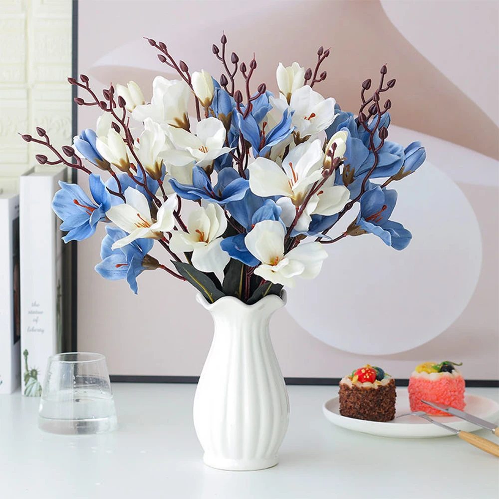 5 Branch Orchid Artificial Magnolia Flowers Photography Plant Bouquet Flower Wall Home Wedding Living Room Table Decoration