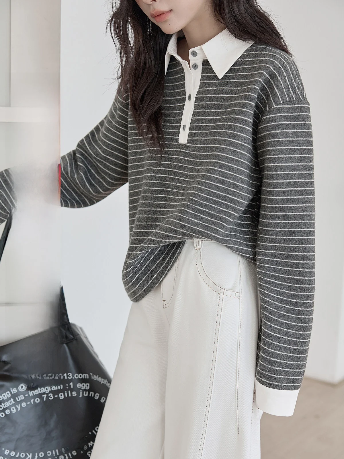 

Loose Long Sve Ne T-irt Women's Spring New Sle Dstring Korean Version Floing Striped Top Versatile Casual ...