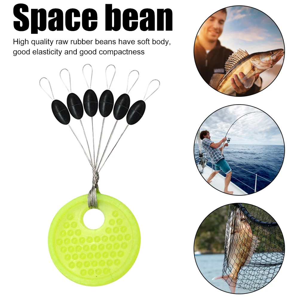 60pcs/Set Black Rubber Stopper Suitable Oval Fishing Line Space Beans Fish Bobber Tools Fishing Accessories For Fishing Line