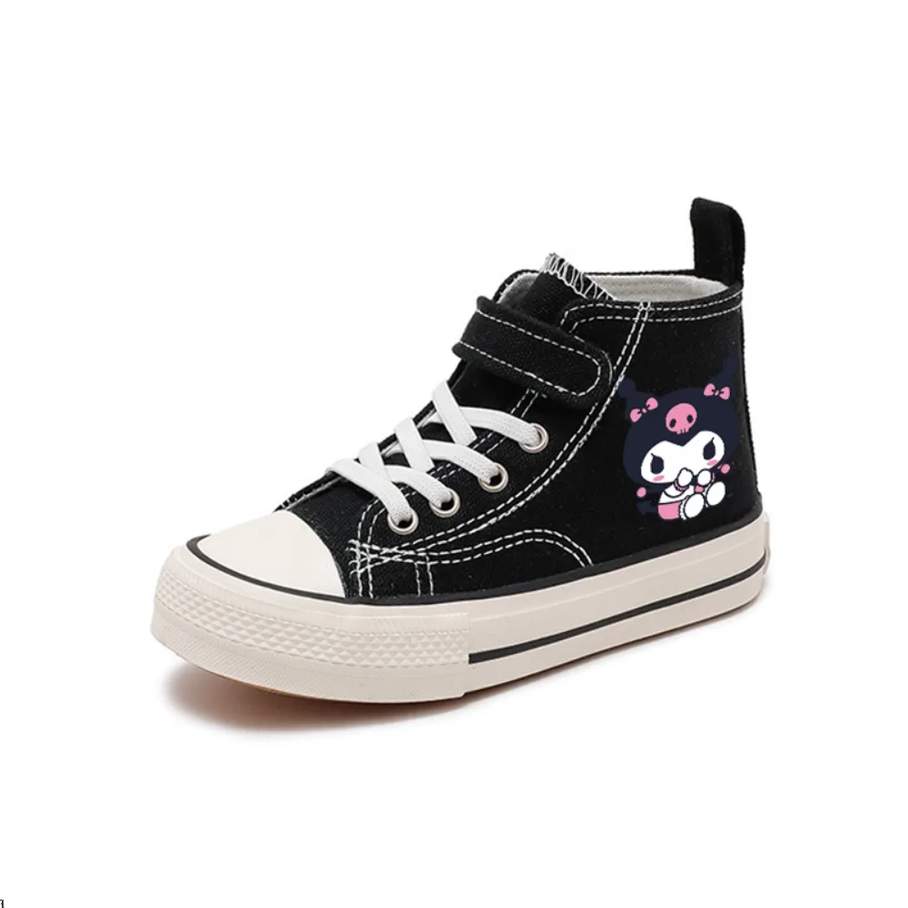 Kuromi-zapatos de lona para niño y niña, zapatillas deportivas informales con estampado de dibujos animados, tenis de fondo plano