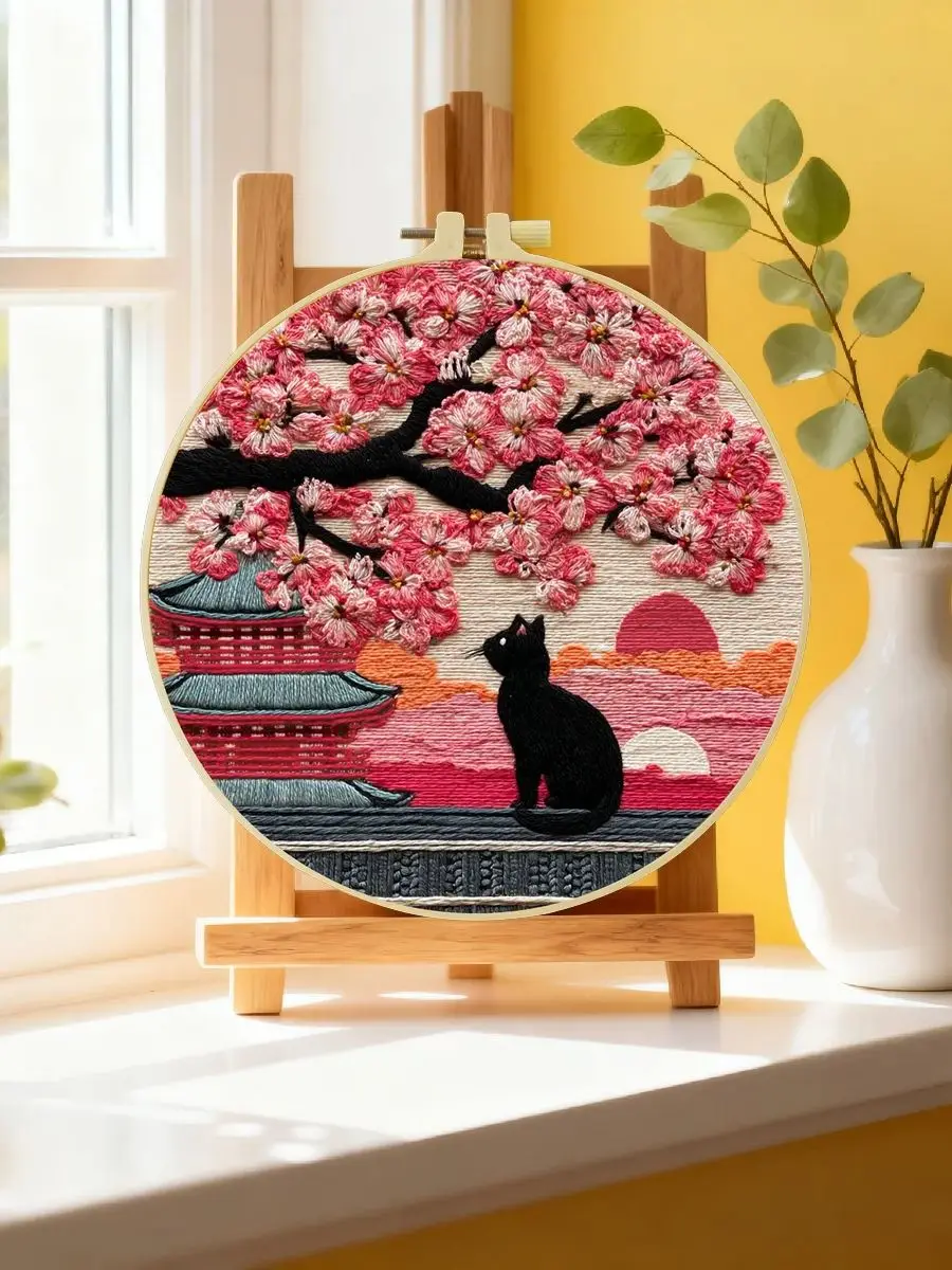 1 Stück 20X20CM/15X15CM 7,87/6,3 Zoll Katzen-Stickerei-Starter-Kit DIY-Kit DIY-Stickerei-Set Handarbeiten Heimdekoration Nadelkunst – Detail 6