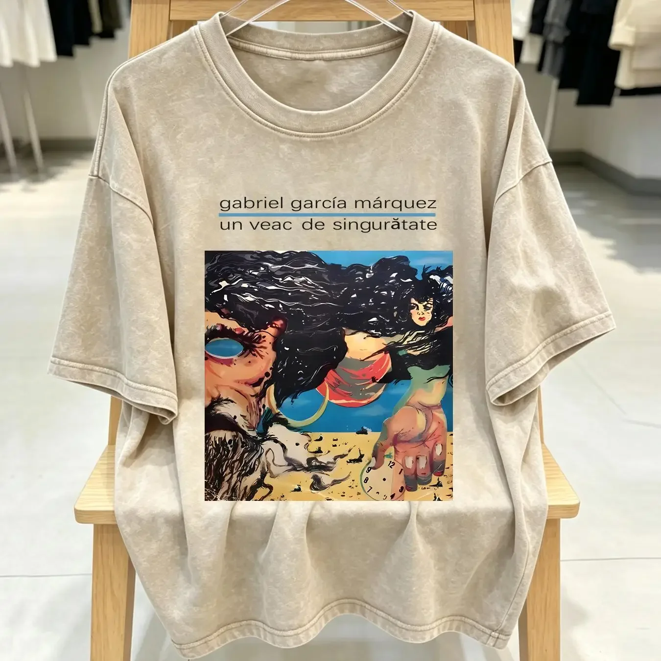 washed T Shirt 1974 romanian book cover for one hundred years of solitude vintage Washed Top For Everyday Wear Casual Versatile
