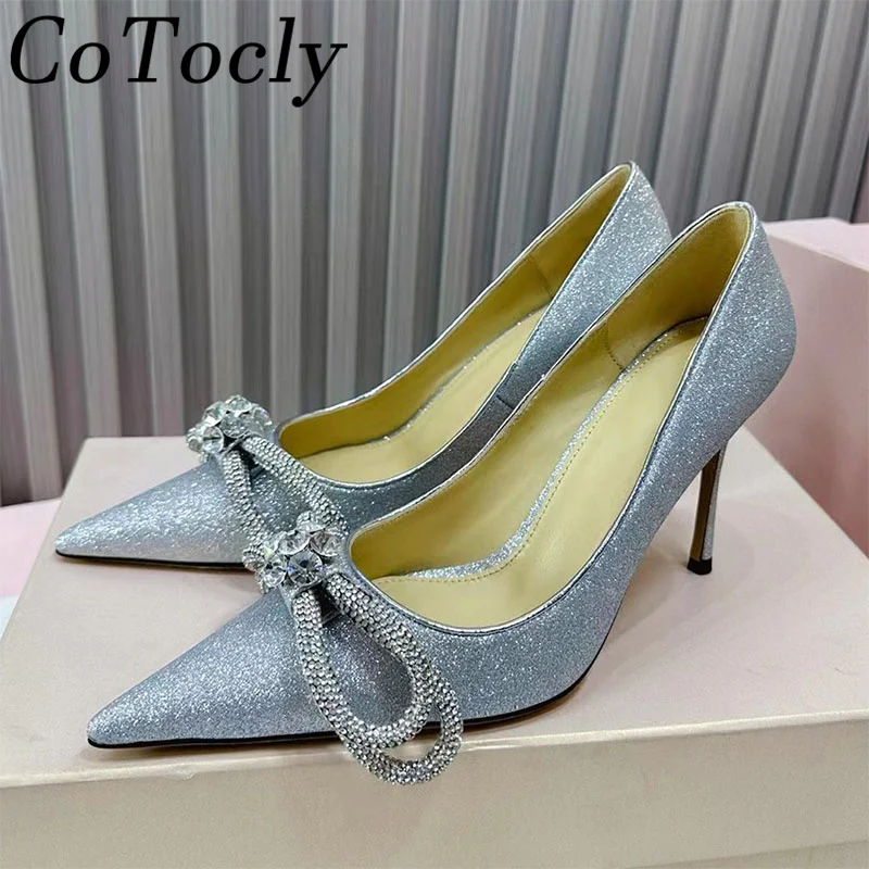 

Sexy Crystal High Heels Shoes Women Pointed Toe Butterfly-knot Party Pumps Female Luxury Rhinestone Dress Stiletto Sandals Woman