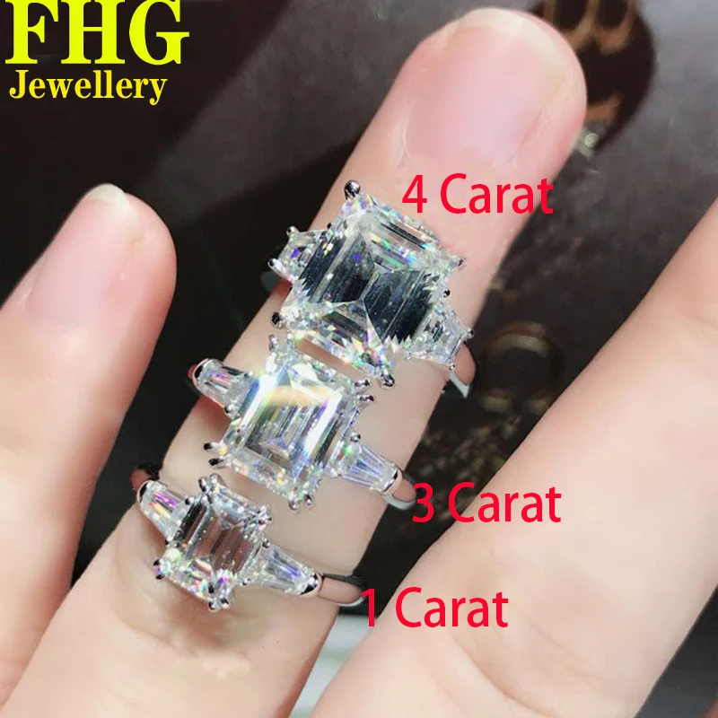 1 2 3 4 5 Carat Solid Au750 18K White Gold Ring DVVS1 Moissanite Diamonds Ring Emerald Shape Wedding Party Engagement birthday