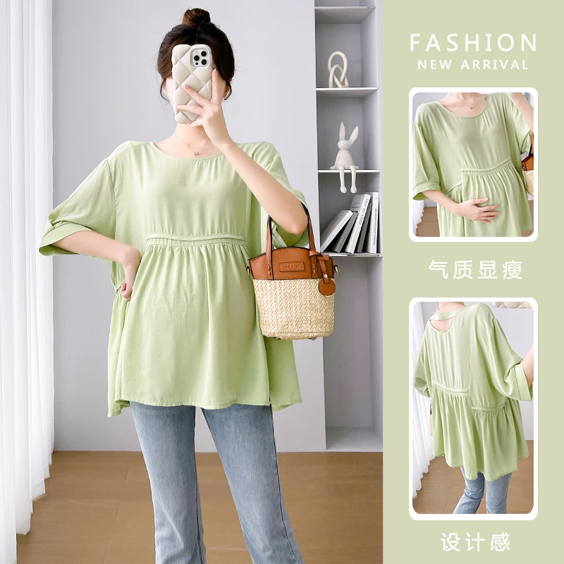 L68185# Maternity Top Loose Cotton Tops Women Stylish Summer Casual Maternity Clothes Maternity Tops