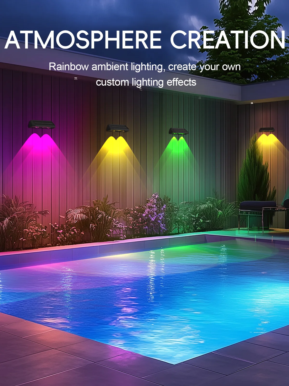 2PCS Solar Fence Lights, Multi-Colour Garden Wall Lights, Outdoor IP67 Patio Landscape Villa Garden Fence, Deck Lights, Holiday