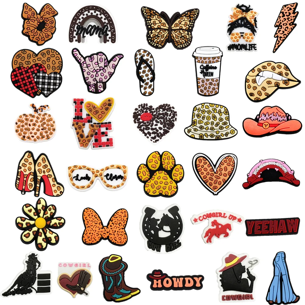 

1Pcs Ornament PVC Sandals Accessories Clogs Shoe Charms Leopard Cowboy Slippers Pins Decorations Child Women Gifts