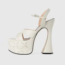 Fashionable White Black Buckle High Heel Sandals Summer Women's Sexy Waterproof Platform Nightclub Racing Women's Shoes 34-43