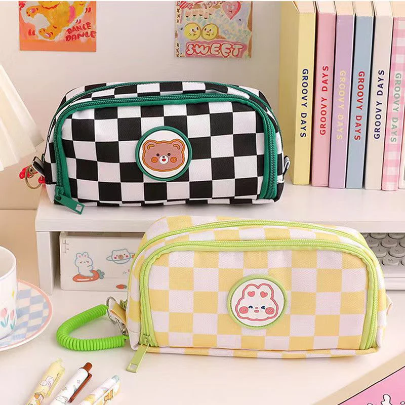 Estuche de lápices Kawaii portátil de gran capacidad, bolsa de bolígrafo de lona, bolsa de cosméticos Linda para estudiantes, suministros escolares