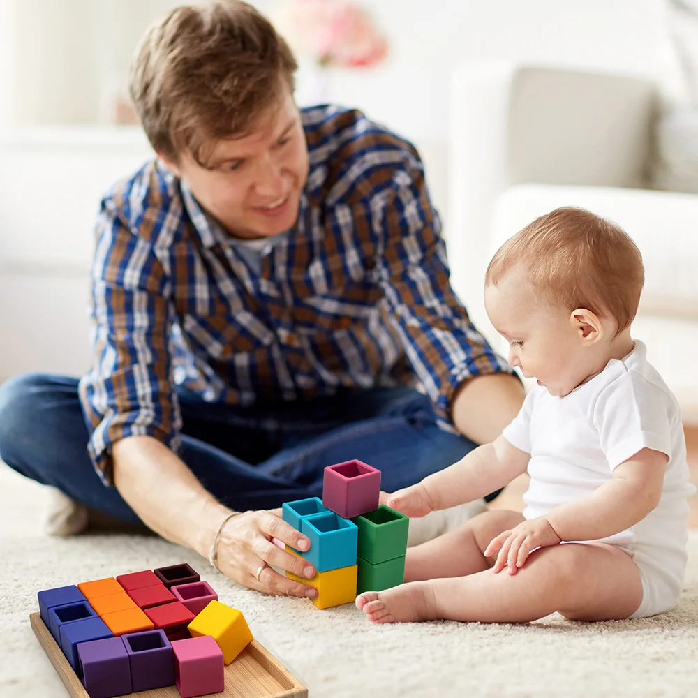 Puzzle géométrique en silicone Montessori pour enfants, tri de briques mathématiques, apprentissage alth, jeu de dos, jouets pour bébés et tout-petits