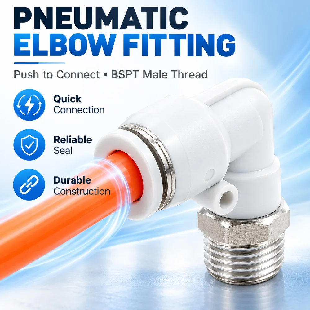 Plastic Air Fitting Pneumatic Adaptor with Mounting Hole 90 Degree Elbow Push To Connect Air Tube Fitting Male 5mm 10 mm