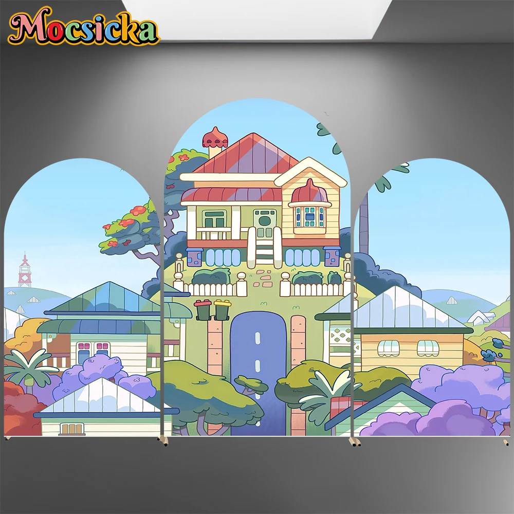 

Mocsicka Blue Arch Backdrop Covers Soft Elastic Double-Sided Kids Baby Shower Birthday Arched Background House Party Decorations