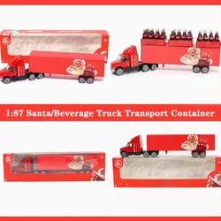 Diecast 1:87 Scale Peterbilt Santa/Beverage Truck Transport Container Truck Model Children's Car Toys Decorated Christmas Gift